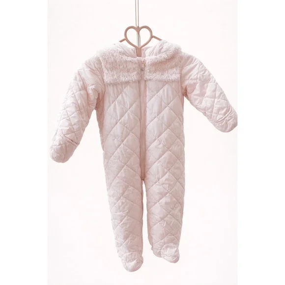First Impressions Baby 18M Quilted Bunting Suit Hooded Soft Pink Winter Soft - Picture 2 of 11
